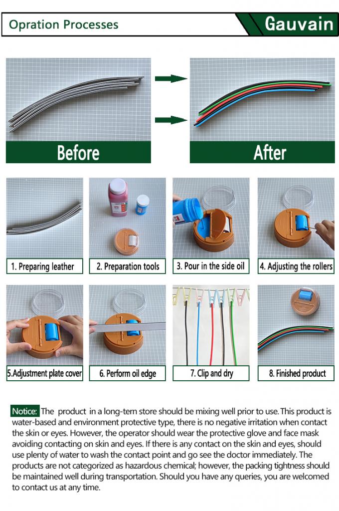 Fabricantes de fábrica Bolsas Zapatos Agente de recubrimiento Color Tinta para pintura de bordes de cuero Pintura para bordes de cuero a base de agua 8